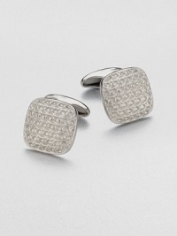 Rounded corners lend an elegant flare to this square cuff link design with engraved gancini logo detail.PalladiumAbout ¾ diam.Made in Italy Rounded corners lend an elegant flare to this square cuff link design with engraved gancini logo detail.PalladiumAbout ¾ diam.Made in Italy