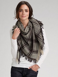 Wool/silk GG pattern shawl. About 45L x 49H Dry clean Made in Italy Wool/silk GG pattern shawl. About 45L x 49H Dry clean Made in Italy