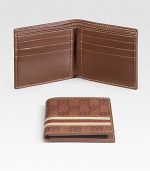 Signature guccissima leather with six card slots and two bill compartments. Fabric web detail 3¾ X 4¼ Made in Italy 
