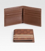 Signature guccissima leather with six card slots and two bill compartments. Fabric web detail 3¾ X 4¼ Made in Italy 