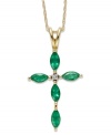 A bold, and colorful!, way to express your faith. This unique cross pendant features marquise-cut emeralds (3/4 ct. t.w.) with diamond accents at the center. Set in 14k gold. Approximate length: 18 inches. Approximate drop: 3/4 inch.