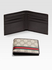 Classic billfold in GG plus fabric with signature web detail.Two billfold compartmentsSix card slotsLeather4W x 3½HMade in Italy Classic billfold in GG plus fabric with signature web detail.Two billfold compartmentsSix card slotsLeather4W x 3½HMade in Italy