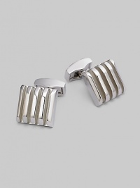 A sophisticated touch in rhodium-plated metal with grill detail. T-backing About ½ square Imported A sophisticated touch in rhodium-plated metal with grill detail. T-backing About ½ square Imported