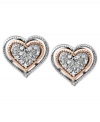 Even more to love. The sterling silver and 14k rose gold stud earrings feature single-cut diamonds in a stunning display. Approximate drop: 3/8 inch. Approximate width: 3/8 inch.