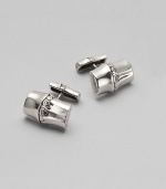 An artful interpretation of bamboo, created in sterling silver. Chunky cuff links with etched detailing Made in Bali