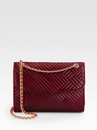 A leather snap-front design with an iconic chain-leather shoulder strap.Chain-and-leather shoulder strap, 23 dropSnap closureOne outside open pocketOne inside zip pocketTwo inside open pocketsCotton lining13W X 9H X 3½DImported A leather snap-front design with an iconic chain-leather shoulder strap.Chain-and-leather shoulder strap, 23 dropSnap closureOne outside open pocketOne inside zip pocketTwo inside open pocketsCotton lining13W X 9H X 3½DImported