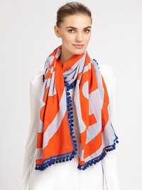 Tory's signature Reva print scarf is woven in plush cotton with the iconic logo and eye-catching pom-pom trim.Cotton42 X 80Dry cleanMade in India