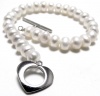 Classic 7 Inch White 8MM Freshwater Cultured Pearl Strand Bracelet, Heart Shaped Clasps