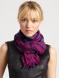 A luxurious blend on merino wool and cashmere accented with baby fringe in an iconic giant check pattern. 55% extra fine merino wool/45% cashmereAbout 17 X 79Dry cleanMade in UK A luxurious blend on merino wool and cashmere accented with baby fringe in an iconic giant check pattern. 55% extra fine merino wool/45% cashmereAbout 17 X 79Dry cleanMade in UK