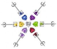 TDEZ2180SET-B Nickel Free Sterling Silver 4mm Heart Cubic Zirconia Back Post of 7 Colors CZ Stud Earrings Set TDEZ2180SET-B Nickel Free Sterling Silver 4mm Heart Cubic Zirconia Back Post of 7 Colors CZ Stud Earrings Set