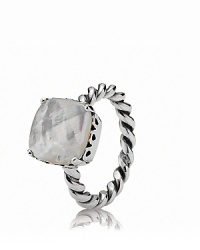 Center your stackable PANDORA rings with a eye-catching mother-of-pearl on a twisted silver band. Center your stackable PANDORA rings with a eye-catching mother-of-pearl on a twisted silver band.
