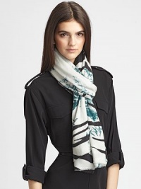 A double-sided, unique, overprint design in luxurious cashmere. CashmereAbout 36 X 80Dry cleanImported A double-sided, unique, overprint design in luxurious cashmere. CashmereAbout 36 X 80Dry cleanImported