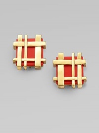 This modern take on the gingham check is an artful accent with any look.Goldtone metalAbout 1 squarePost backImported This modern take on the gingham check is an artful accent with any look.Goldtone metalAbout 1 squarePost backImported