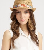 Classic structure and hand-woven straw gets colorful with a contrasting fabric band.Paper strawFabric band: 75% cotton/25% silkSnap brim, about 2Imported