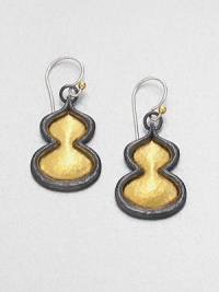 A voluptuous design in beautifully hammered 24k gold center surrounded by darkened sterling silver. 24k goldSterling silverDrop, about 1Hook backImported A voluptuous design in beautifully hammered 24k gold center surrounded by darkened sterling silver. 24k goldSterling silverDrop, about 1Hook backImported