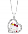 Fall in love with this fun pendant necklace from Hello Kitty. Round crystals along the outside of the heart provide a lustrous touch. Approximate length: 18 inches. Approximate drop: 1 inch.