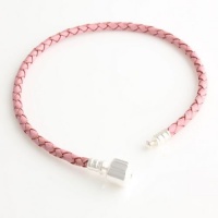 Pink Leather Cord 3mm Bracelet 19CM (7.5) Sterling Silver For Pandora, Biagi, Chamilia, Troll and More Beads Charms Pink Leather Cord 3mm Bracelet 19CM (7.5) Sterling Silver For Pandora, Biagi, Chamilia, Troll and More Beads Charms