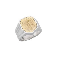 Silver & 14KY Gold Patron Saint Medal St. Michael Badge Shield 2 Tone Men's Signet RingSize 10.75 Silver & 14KY Gold Patron Saint Medal St. Michael Badge Shield 2 Tone Men's Signet RingSize 10.75