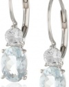 Sterling Silver Created White Sapphire and Aquamarine Lever Back Earrings