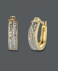 Double the glamour! Victoria Townsend's two-row hoop earrings shine with the addition of sparkling diamond accents set in 18k gold over sterling silver. Approximate diameter: 3/4 inch. Double the glamour! Victoria Townsend's two-row hoop earrings shine with the addition of sparkling diamond accents set in 18k gold over sterling silver. Approximate diameter: 3/4 inch.