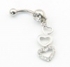 316L Surgical Steel 14g Triple Three Heart Dangle Navel Belly Ring Bar Barbell Body Piercing