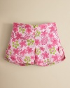 Lilly Pulitzer's Mini Little Callahan short is sweet with all over prints, bows on each side of the leg and an elastic gather at the back of the waist.