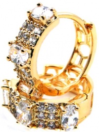 0.62 Inch Oval Swarovski Crystal Elements & White Topaz Double Lined 14k Yellow Gold Filled Huggie Hoop Earrings