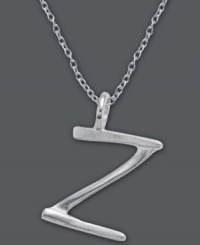 The perfect personalized gift. A polished sterling silver pendant features the letter Z with a chic asymmetrical design. Comes with a matching chain. Approximate length: 18 inches. Approximate drop: 3/4 inch. The perfect personalized gift. A polished sterling silver pendant features the letter Z with a chic asymmetrical design. Comes with a matching chain. Approximate length: 18 inches. Approximate drop: 3/4 inch.
