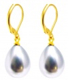 16MM Iridescent Peacock Grey Mother of Pearl Dangle Drop Earrings, Yellow Gold Plated Sterling Silver Hinge Clasps