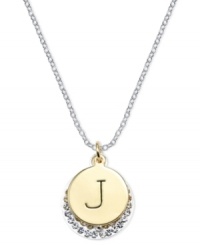 Letter perfection. This sterling silver necklace holds a pendant set in 14k gold and sterling silver platedtopped with a J and adorned with crystal for a stunning statement. Approximate length: 18 inches. Approximate drop: 7/8 inch. Approximate drop width: 5/8 inch. Letter perfection. This sterling silver necklace holds a pendant set in 14k gold and sterling silver platedtopped with a J and adorned with crystal for a stunning statement. Approximate length: 18 inches. Approximate drop: 7/8 inch. Approximate drop width: 5/8 inch.