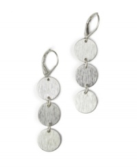 With a fun retro vibe, Jones New York's mod silvertone triple circle drop earrings are crafted from silver-plated mixed metal. Approximate drop: 2 inches. With a fun retro vibe, Jones New York's mod silvertone triple circle drop earrings are crafted from silver-plated mixed metal. Approximate drop: 2 inches.