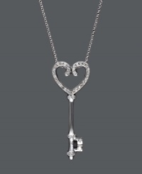 The perfect keepsake for your sweetheart. Effy Collection's trendy key pendant features a scrolling, cut-out design accented by sparkling, round-cut diamonds (1/5 ct. t.w.). Crafted in 14k white gold. Approximate length: 18 inches. Approximate drop: 1-1/2 inches x 1/2 inch. The perfect keepsake for your sweetheart. Effy Collection's trendy key pendant features a scrolling, cut-out design accented by sparkling, round-cut diamonds (1/5 ct. t.w.). Crafted in 14k white gold. Approximate length: 18 inches. Approximate drop: 1-1/2 inches x 1/2 inch.