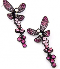 Beautiful Floating Butterfly Dangle Earrings with Dark/Light Pink and AB Multicolor Austrian Crystals - Black Beautiful Floating Butterfly Dangle Earrings with Dark/Light Pink and AB Multicolor Austrian Crystals - Black