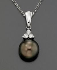 Gleaming Tahitian pearl (8 mm) is brilliantly offset by the sparkle of diamond accents and the cool shine of 14k white gold. Chain measures 18 inches Gleaming Tahitian pearl (8 mm) is brilliantly offset by the sparkle of diamond accents and the cool shine of 14k white gold. Chain measures 18 inches