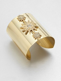 A sleek design with elegant Swarovski crystal-accented stars. Swarovski crystals24k goldplated brassWidth, about 2.34Made in Italy A sleek design with elegant Swarovski crystal-accented stars. Swarovski crystals24k goldplated brassWidth, about 2.34Made in Italy
