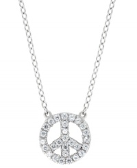Make peace. This cubic zirconia (1/3 ct. t.w.) mini pendant is crafted in sterling silver finished in platinum, by CRISLU. Approximate length: 16 inches with 2-inch extender. Approximate drop: 1/4 inch. Make peace. This cubic zirconia (1/3 ct. t.w.) mini pendant is crafted in sterling silver finished in platinum, by CRISLU. Approximate length: 16 inches with 2-inch extender. Approximate drop: 1/4 inch.