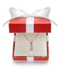 Three round-cut diamonds (1/2 ct. t.w.) and gleaming bars of 14k white gold make a distinctly elegant statement in this gorgeous diamond necklace. Approximate length: 18 inches. Approximate drop: 3/4 inch. Wrapped & ready to give in a red gift box; while supplies last. Three round-cut diamonds (1/2 ct. t.w.) and gleaming bars of 14k white gold make a distinctly elegant statement in this gorgeous diamond necklace. Approximate length: 18 inches. Approximate drop: 3/4 inch. Wrapped & ready to give in a red gift box; while supplies last.