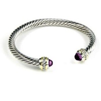 14k Gold and White Gold Rhodium Bonded Twisted Cable Cuff Bangle with CZ Accents in Tutone 14k Gold and White Gold Rhodium Bonded Twisted Cable Cuff Bangle with CZ Accents in Tutone