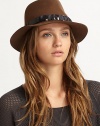 A leather band adds safari charm to this timeless wool fedora. Leather bandBrim, about 2Body: WoolTrim: LeatherSpot cleanMade in USA of imported fabric