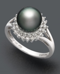 Give her the gift of everlasting elegance. This timeless piece features a cultured Tahitian pearl (8-9 mm) surrounded by rows of sparkling round-cut diamonds (1/5 ct. t.w.). Crafted in 14k white gold. Give her the gift of everlasting elegance. This timeless piece features a cultured Tahitian pearl (8-9 mm) surrounded by rows of sparkling round-cut diamonds (1/5 ct. t.w.). Crafted in 14k white gold.