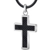 Stainless Steel Mens Cross Pendant Necklace with Carbon Fiber