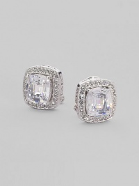 EXCLUSIVELY AT SAKS. A substantial cubic zirconia cushion, surrounded by crystals for extra sparkle. Cubic zirconia and crystal Rhodium plated Width, about ½ Clip-on back Imported EXCLUSIVELY AT SAKS. A substantial cubic zirconia cushion, surrounded by crystals for extra sparkle. Cubic zirconia and crystal Rhodium plated Width, about ½ Clip-on back Imported