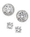 The perfect addition to your accessory collection - snap up sparkly studs to complement any ensemble! Earring set by City by City includes one pair of round-cut cubic zirconias in a prong setting, and one pair of round-cut, bezel-set cubic zirconias (11-1/2 ct. t.w.) with a rope edging. Crafted in silver tone mixed metal.