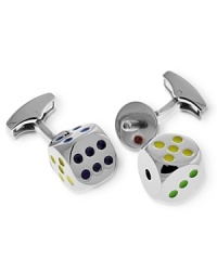 Tateossian's playful dice cufflinks screw off for the ultimate in form and function. Featuring multicolor enameled dots, they add a dash of whimsy and signal game on. Tateossian's playful dice cufflinks screw off for the ultimate in form and function. Featuring multicolor enameled dots, they add a dash of whimsy and signal game on.