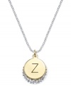 Letter perfection. This sterling silver necklace holds a pendant set in 14k gold and sterling silver plated topped with a Z and adorned with crystal for a stunning statement. Approximate length: 18 inches. Approximate drop: 7/8 inch. Approximate drop width: 5/8 inch.