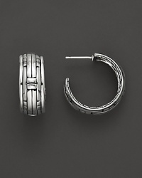 From the Bedeg collection, John Hardy's chic hoop earrings are crafted from sterling silver and feature a polished basket-weave pattern. From the Bedeg collection, John Hardy's chic hoop earrings are crafted from sterling silver and feature a polished basket-weave pattern.