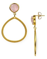 Get looped in. Open frame gold earrings from Coralia Leets look luscious with a faceted rose quartz post. Get looped in. Open frame gold earrings from Coralia Leets look luscious with a faceted rose quartz post.