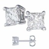 Nickel Free Platinum Rodium Finish Cubic Zirconia Princess Cut 925 Sterling Silver Stud Earrings. 4 Carat Total Weight Princess Cut Cubic Zirconia. 2 Carat Each Stone