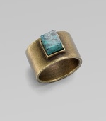 A structural piece with a square, center turquoise stone. TurquoiseBrassWidth, about ½Made in USA