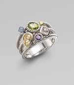 From the Prism Collection. A sparkling cluster of blue quartz and canary, pink, and green crystal on a triple band of textural sterling silver.Blue quartz and crystal Sterling silver Width, about ½ Imported